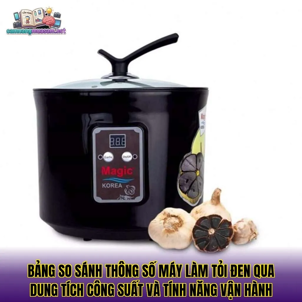 Bảng so sánh thông số máy làm tỏi đen qua dung tích công suất và tính năng vận hành