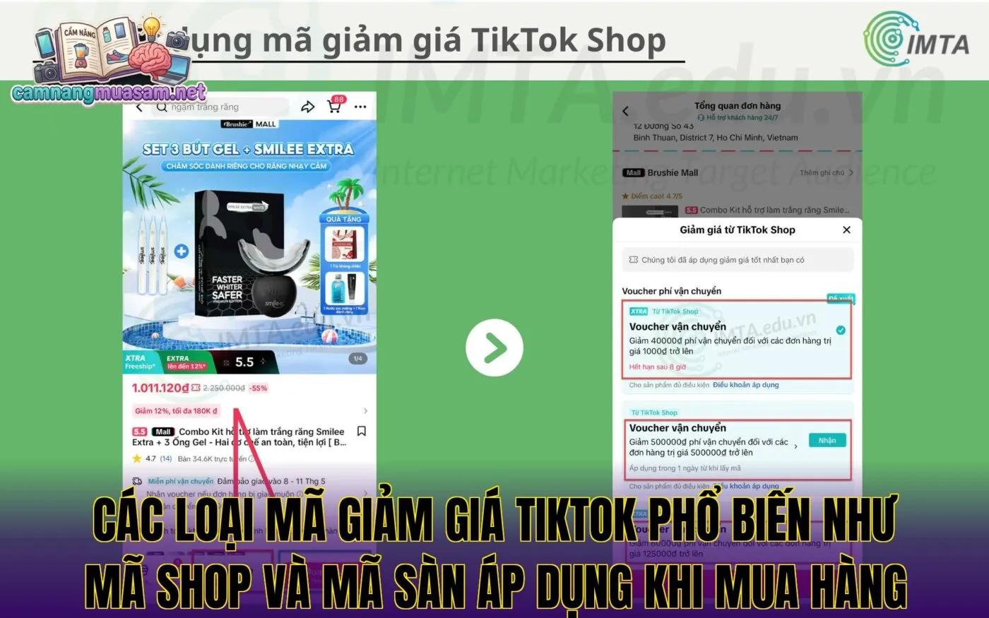 Các loại mã giảm giá TikTok phổ biến như mã shop và mã sàn áp dụng khi mua hàng