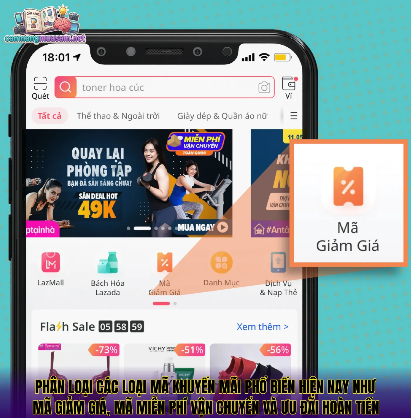 Phân loại các loại mã khuyến mãi phổ biến hiện nay như mã giảm giá, mã miễn phí vận chuyển và ưu đãi hoàn tiền