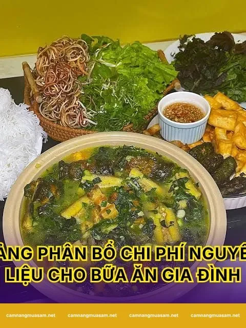 Bảng phân bổ chi phí nguyên liệu cho bữa ăn gia đình